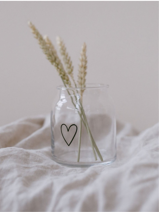 Eulenschnitt Glas Vase klein mit Herz